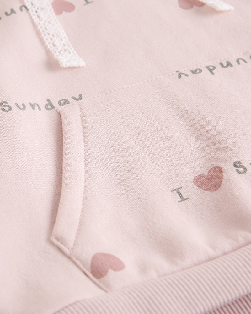 Sudadera de niña rosa con capucha corazones - Dadati
