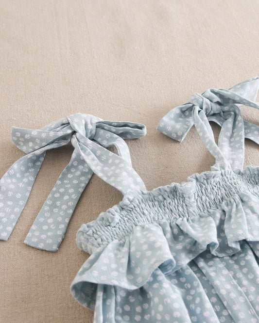 Mono de niña turquesa y lunares blancos - Dadati