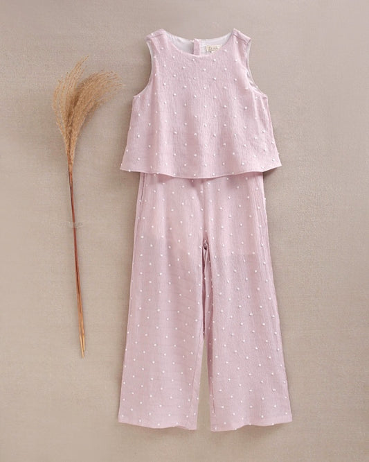 Mono de niña largo rosa con mini topitos blancos - Dadati