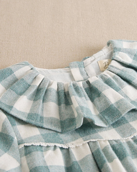 Vestido de niña cuadros cuello volante Colección Never - Dadati