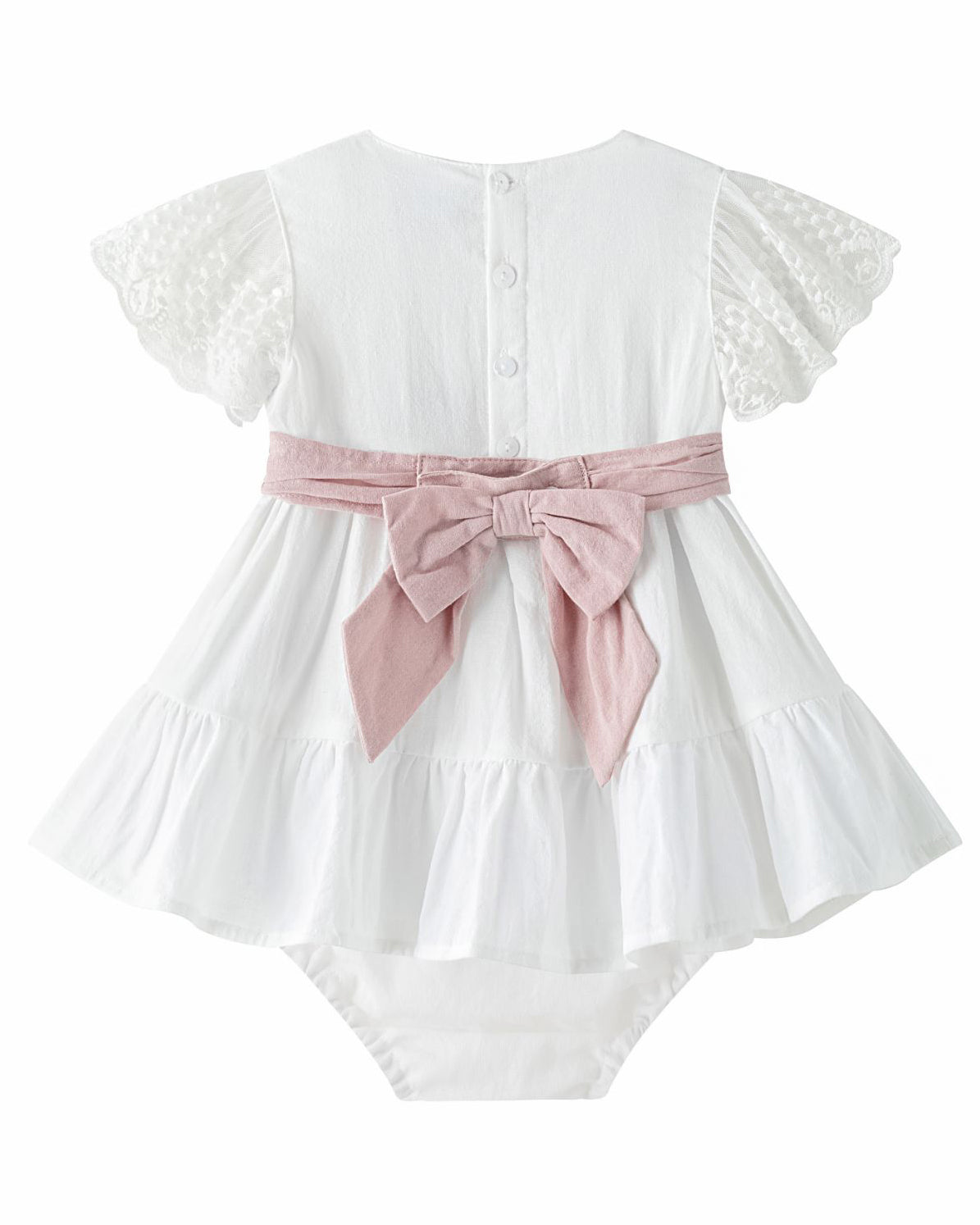 Vestido Bebé Niña Con Braguita Blanco Cinturón Maquillaje