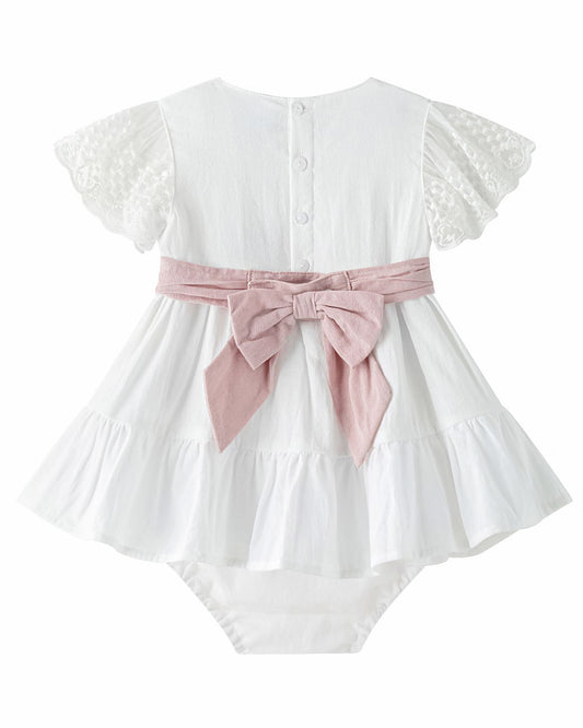 Vestido Bebé Niña Con Braguita Blanco Cinturón Maquillaje