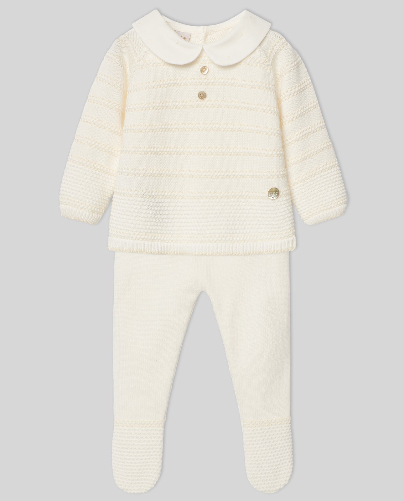 Conjunto Polaina con Capota Cuello Bebé Crudo Paz V25 - Paz Rodriguez