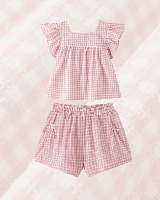 Conjunto Niña Short y Blusa Vichy Rosa