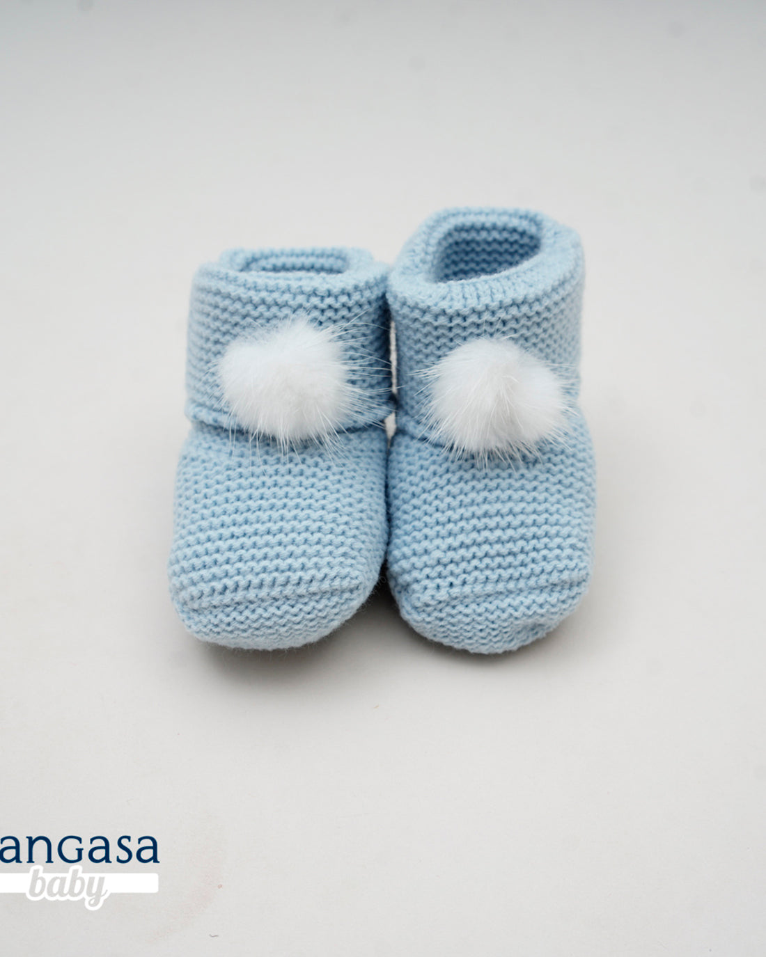 Botita Pompón Bebé Celeste Empolvado - Pangasa Baby
