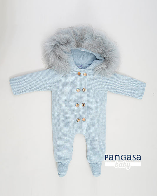 Buzo Bebé Punto Doble Pelo Natural Sintético Celeste Empolvado - Pangasa Baby