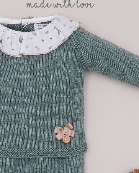 Primera Puesta Cuello Volante Ciervos Verde Olmo - Pangasa Baby