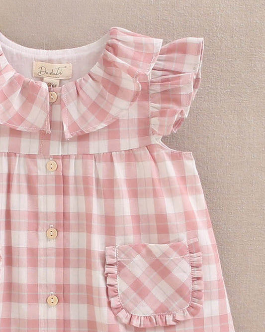 Vestido Bebé Cuadro Vichy Rosa Bolsillos - Dadati