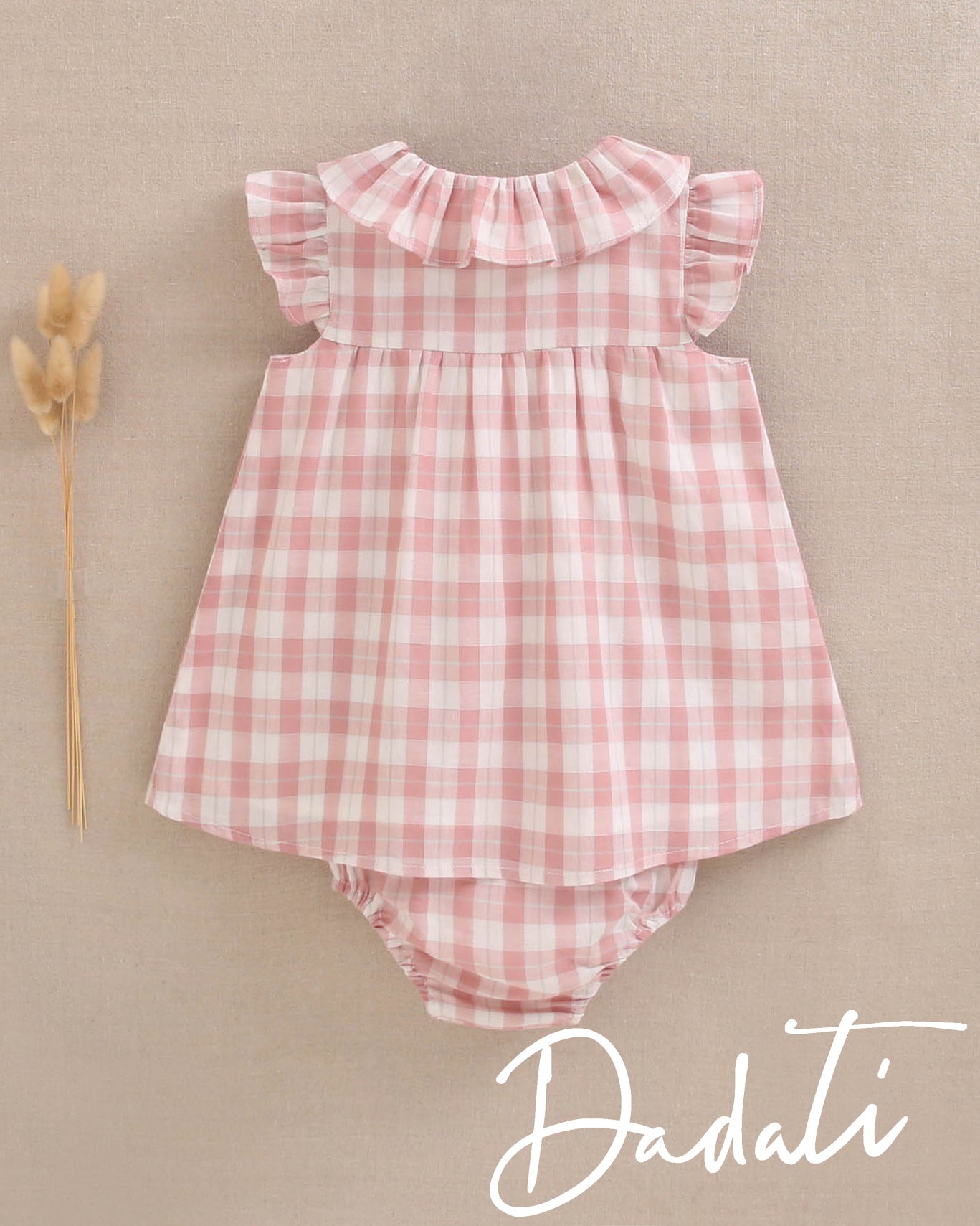 Vestido Bebé Cuadro Vichy Rosa Bolsillos - Dadati