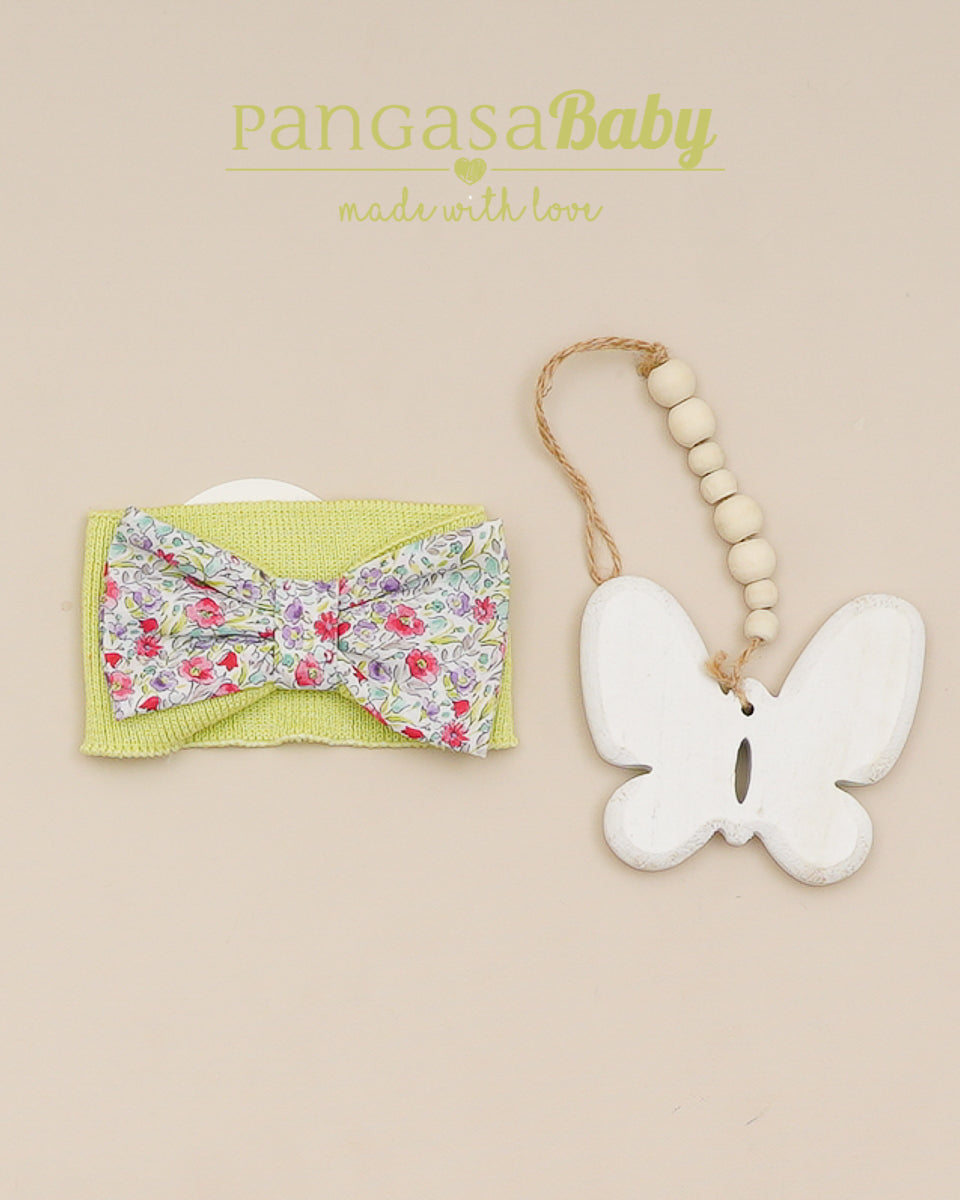 Diadema Elástica Flores Pistacho - Pangasa Baby