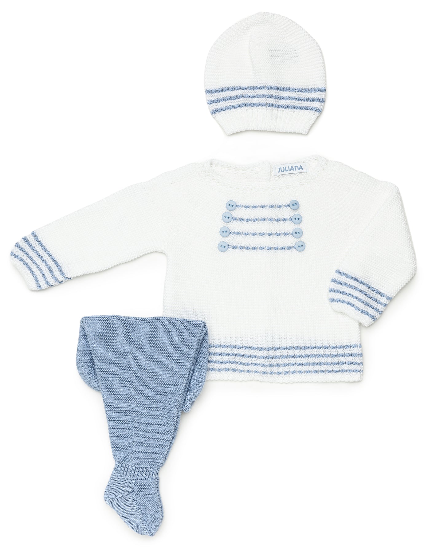 Conjunto Polaina Rayado Botones Cielo - Juliana