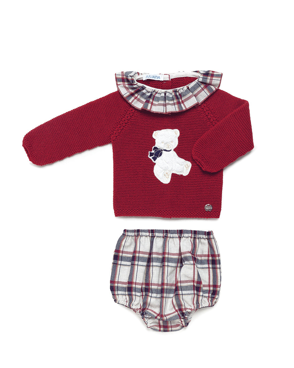 Conjunto Braga Cuadros Osito Rioja - Colección Bosque Juliana