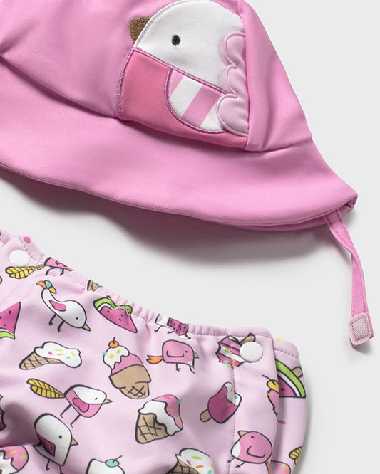Bañador Pañal Con Gorro Pollito Rosa - Mayoral