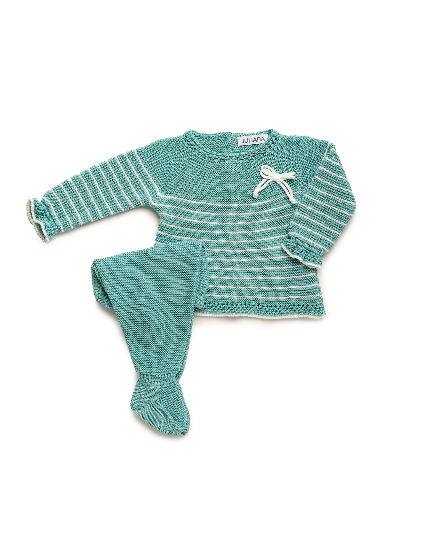 Conjunto Polaina Rayado Lazo Verde Lago - Colección Lebeche de Juliana