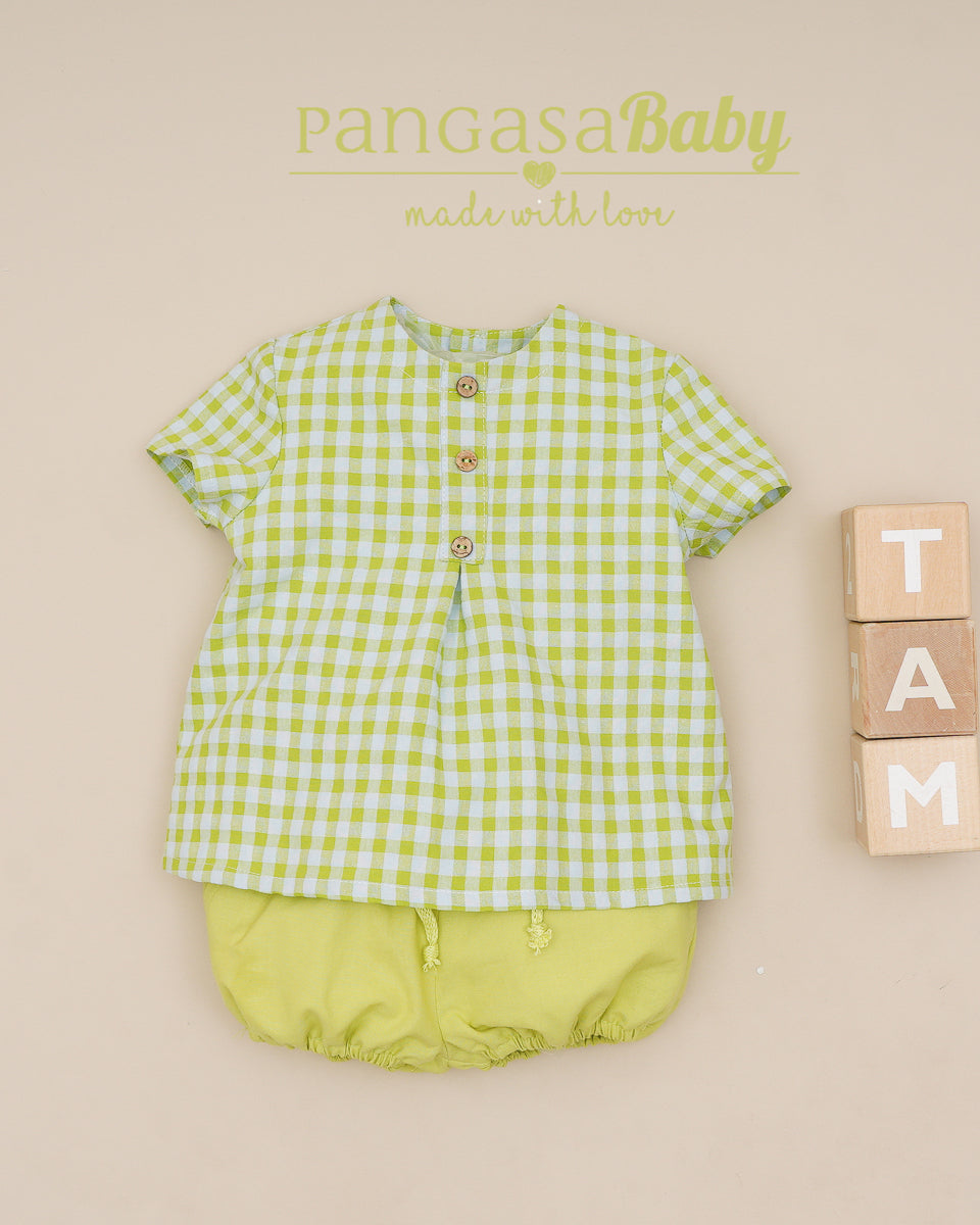* Traje 2P Cuadros Pistacho - Pangasa Baby