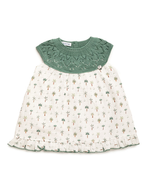 Vestido Cuerpo Punto Palmeras Verde Hoja - Colección Mistral Juliana