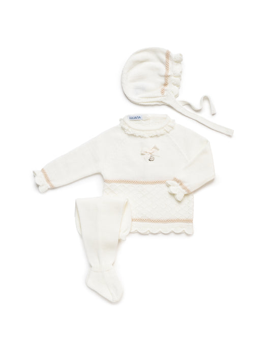 Conjunto Polaina Rombos Crudo y Crema - Colección Lienzo de Juliana