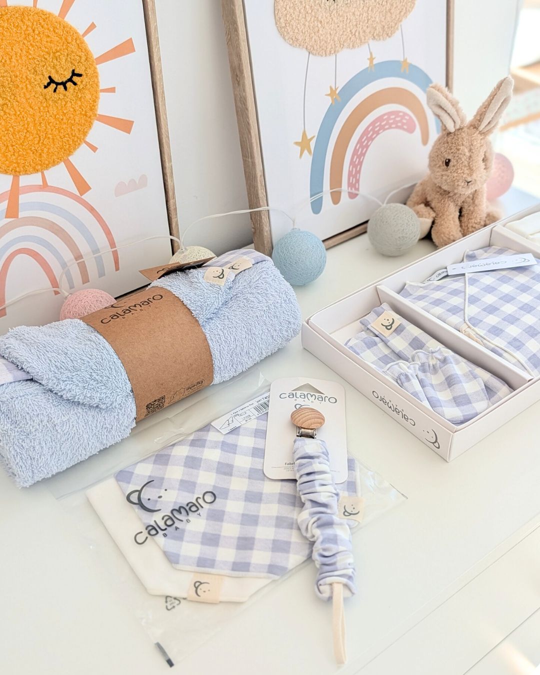 Pack 2 Baberos Pico Vichy Celeste - Calamaro