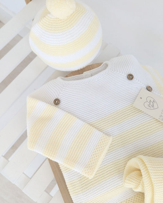 Conjunto Polaina Rayas Botones Amarillo 1103 - Primbaby