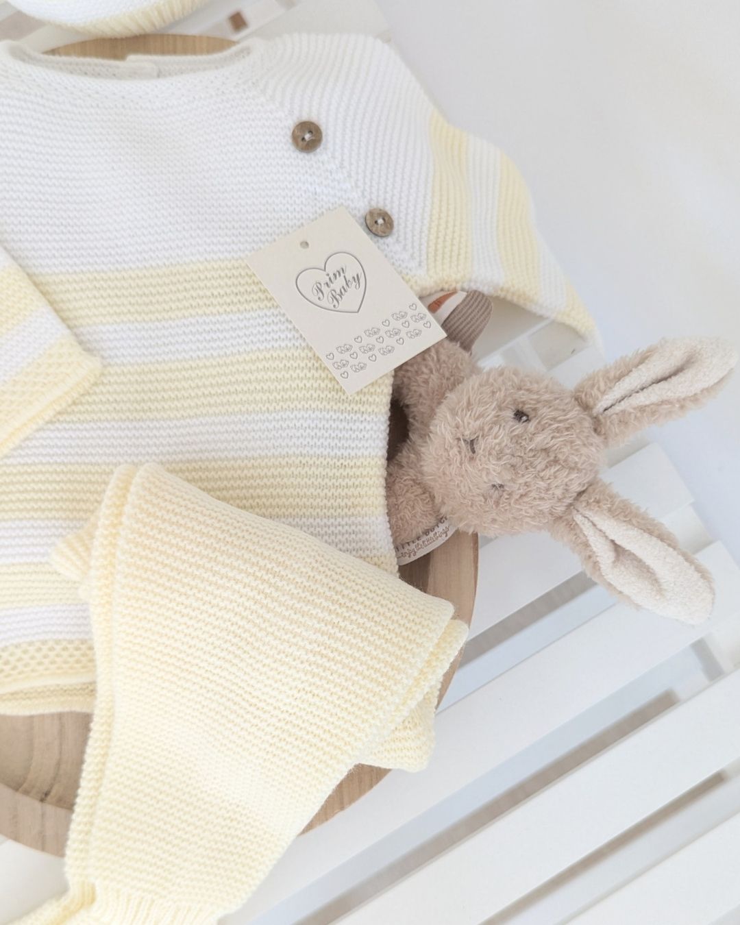 Conjunto Polaina Rayas Botones Amarillo 1103 - Primbaby