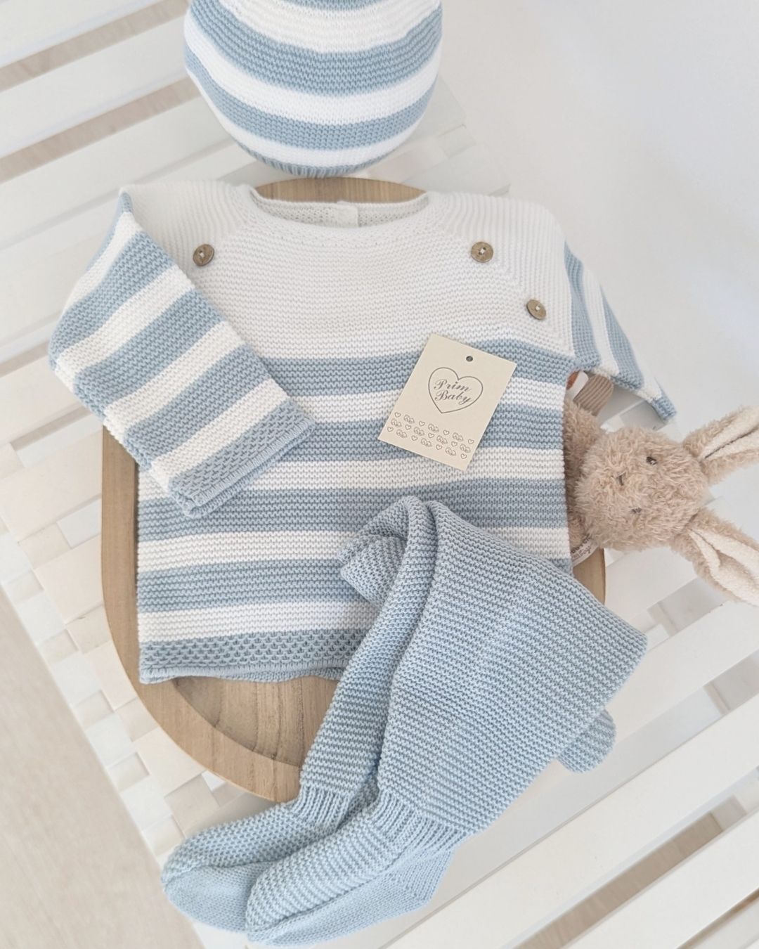 Conjunto Polaina Rayas Botones Cielo 1103 - Primbaby