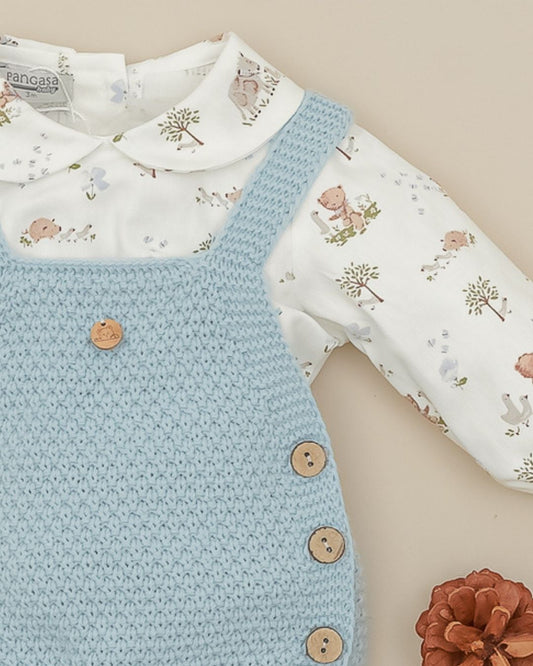 Conjunto Peto Teddy Celeste Empolvado 🧸 Ositos Tiny Bear - Pangasa Baby