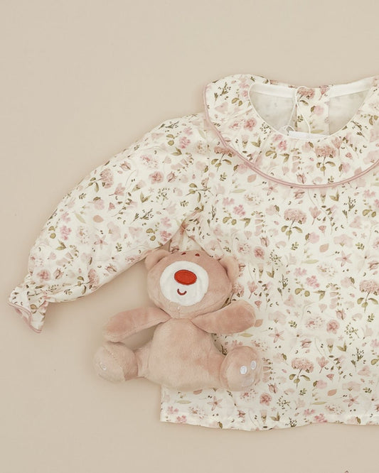 Blusa Rosa Vintage Flores 🌸 Velvet Pink - Pangasa Baby