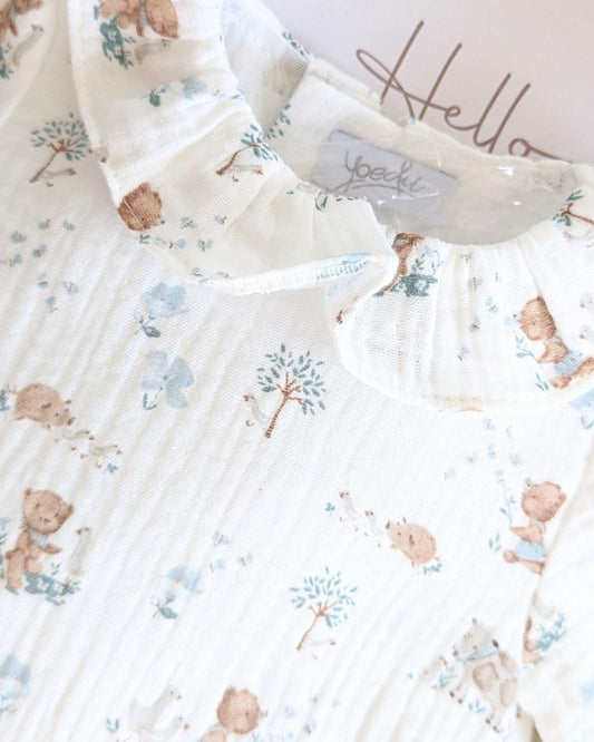 Body Bebé Ositos Celeste Familia Muselina - Yoedu