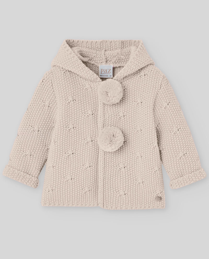 Chaqueton Punto Con Capucha y Pompones Arena - Paz Rodriguez