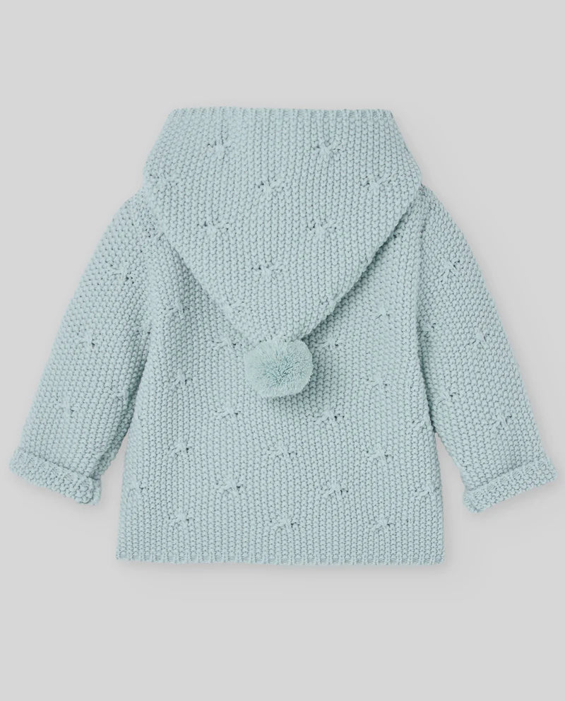 Chaqueton Punto Con Capucha y Pompones Verde Tiza - Paz Rodriguez