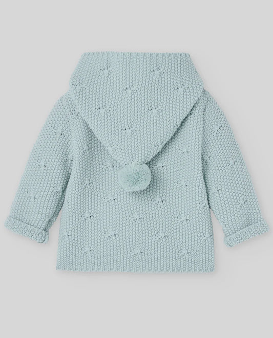 Chaqueton Punto Con Capucha y Pompones Verde Tiza - Paz Rodriguez