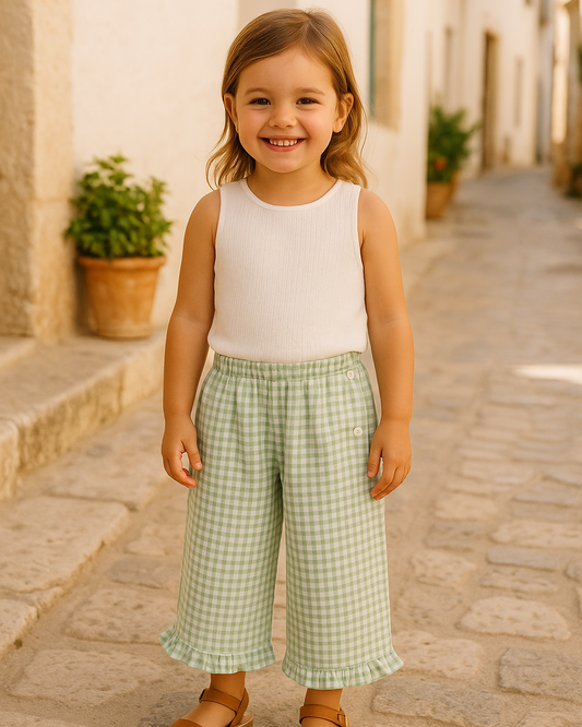 Conjunto Niña Blusa y Pantalón Largo Vichy Verde