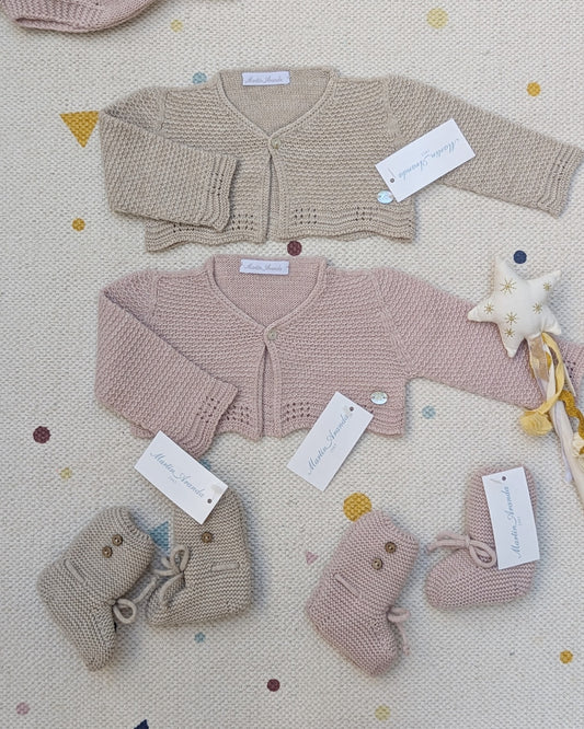 Cárdigan Punto Cuello Pico Corto Rosa Empolvado - Martín Aranda