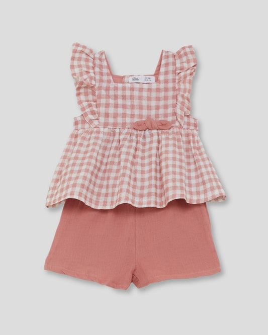 Conjunto Blusa Vichy Rosa Maquillaje - Street Monkey