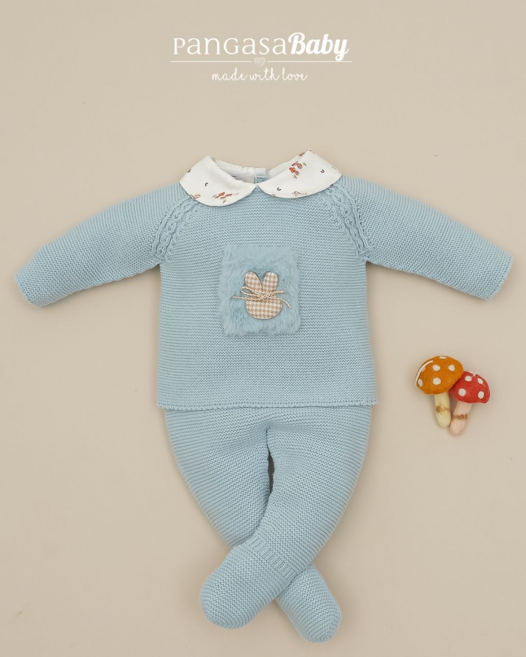 Primera Puesta Cuello Bebé Bambi Conejo Celeste Empolvado