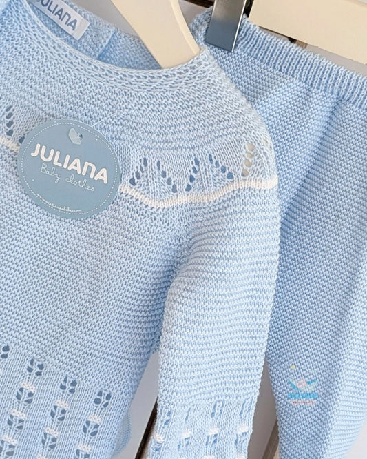 Conjunto bebé polaina Celeste/Blanco 🍊 Colección Mandarina - Juliana
