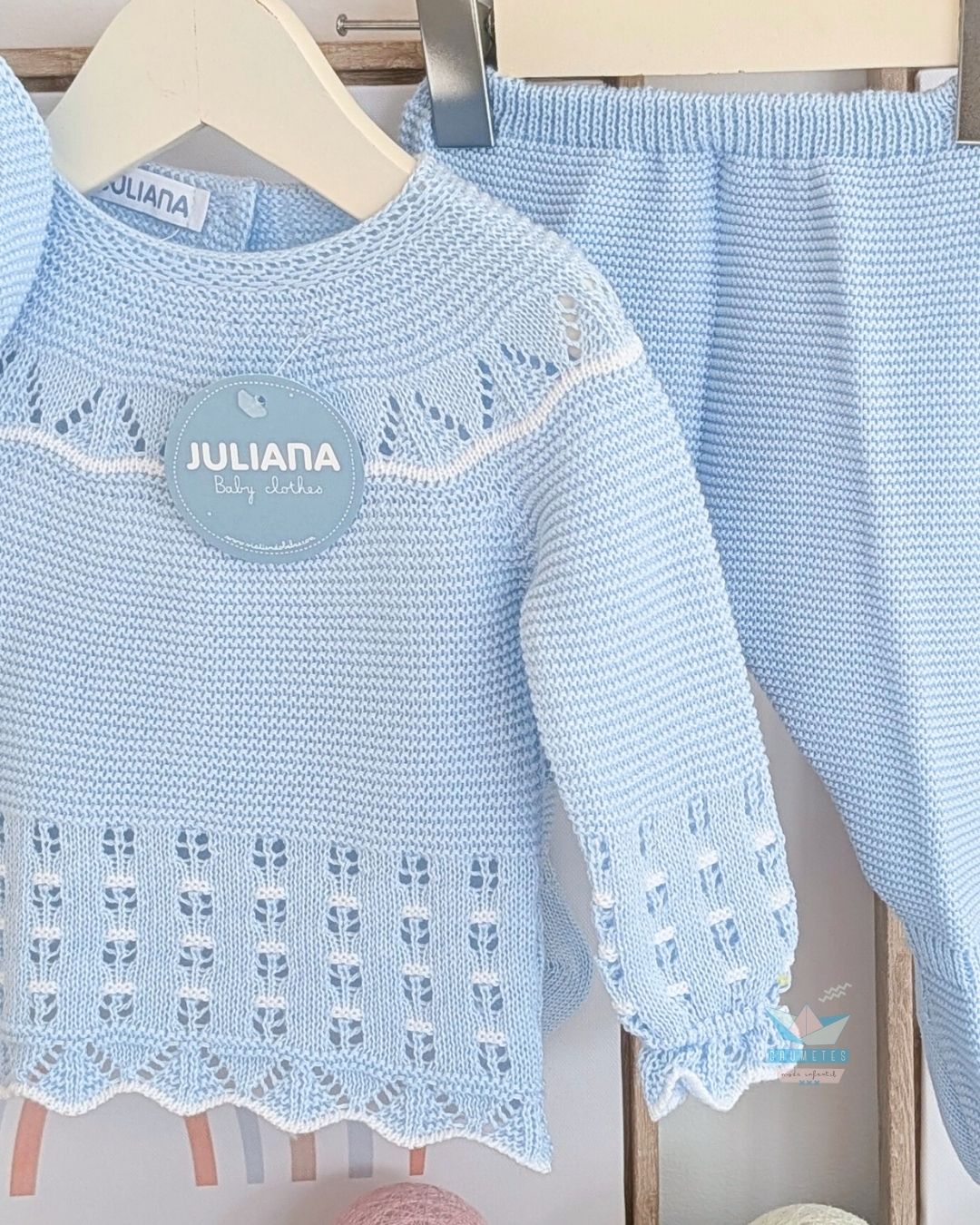 Conjunto bebé polaina Celeste/Blanco 🍊 Colección Mandarina - Juliana