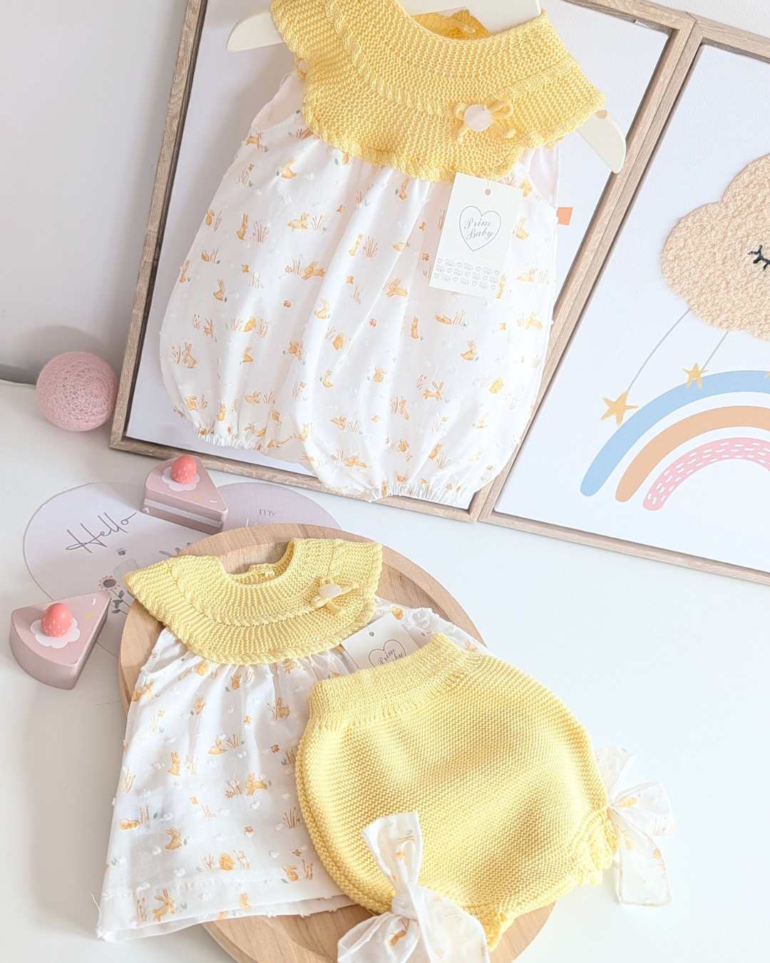 Conjunto Braga y Blusa Conejitos Amarilllo - Primbaby