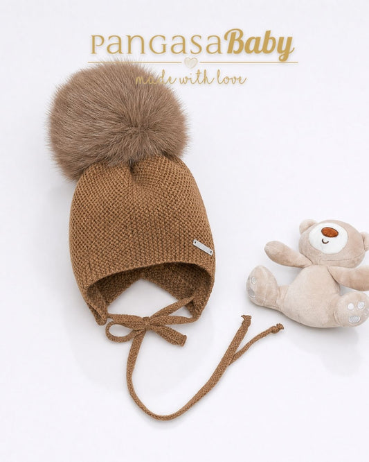 Gorro Orejero Pompón Pelo Chocolatte - Pangasa Baby