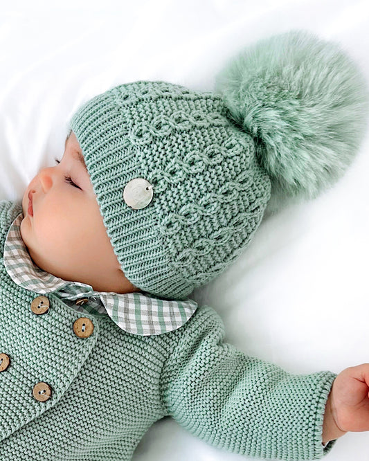 Gorro Ochos Pelo sintetico natural Verde Empolvado - Pangasa Baby