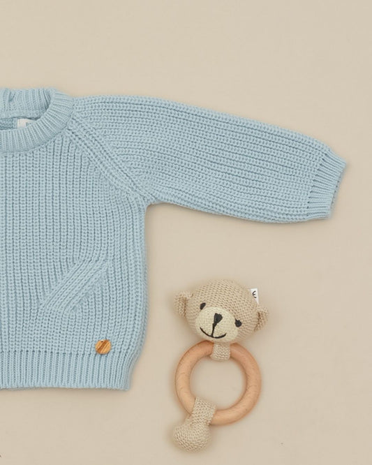 Jersey Punto Perlado Celeste Empolvado 🧶 Pearl Knit - Pangasa Baby