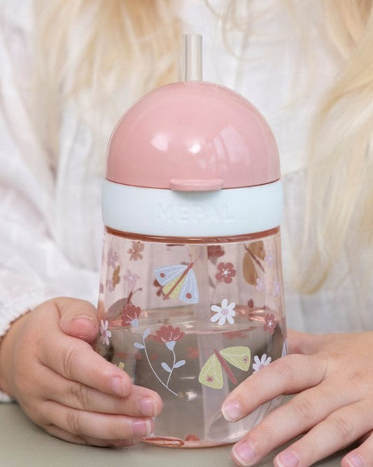 Vaso Con Pajita Flores y Mariposas - Little Dutch