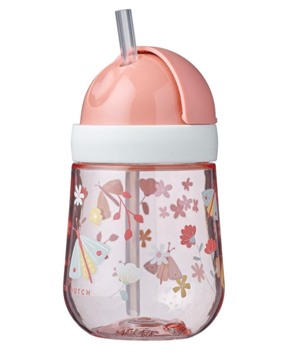 Vaso Con Pajita Flores y Mariposas - Little Dutch