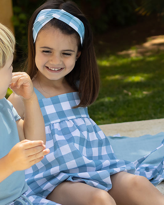 Vestido Niña Cuadros Azul Lago - Calamaro