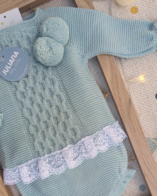 Conjunto Braguita Pompones Verde Agua - Juliana