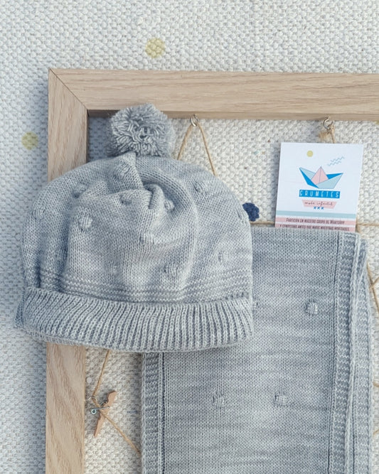 Conj. Bufanda, Gorro y Manoplas Bodoques Gris Claro - Primbaby