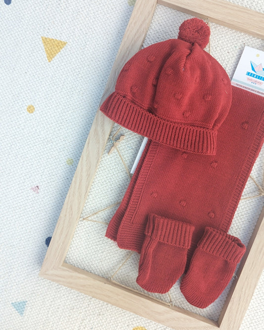 Bufanda, Gorro y Manoplas Bodoques Rojo - Primbaby