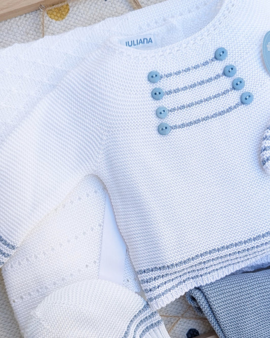 Conjunto Polaina Rayado Botones Cielo - Juliana