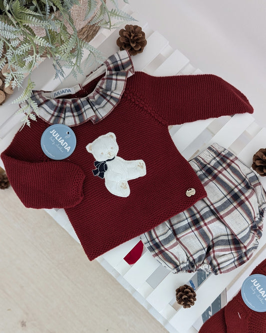 Conjunto Braga Cuadros Osito Rioja - Colección Bosque Juliana