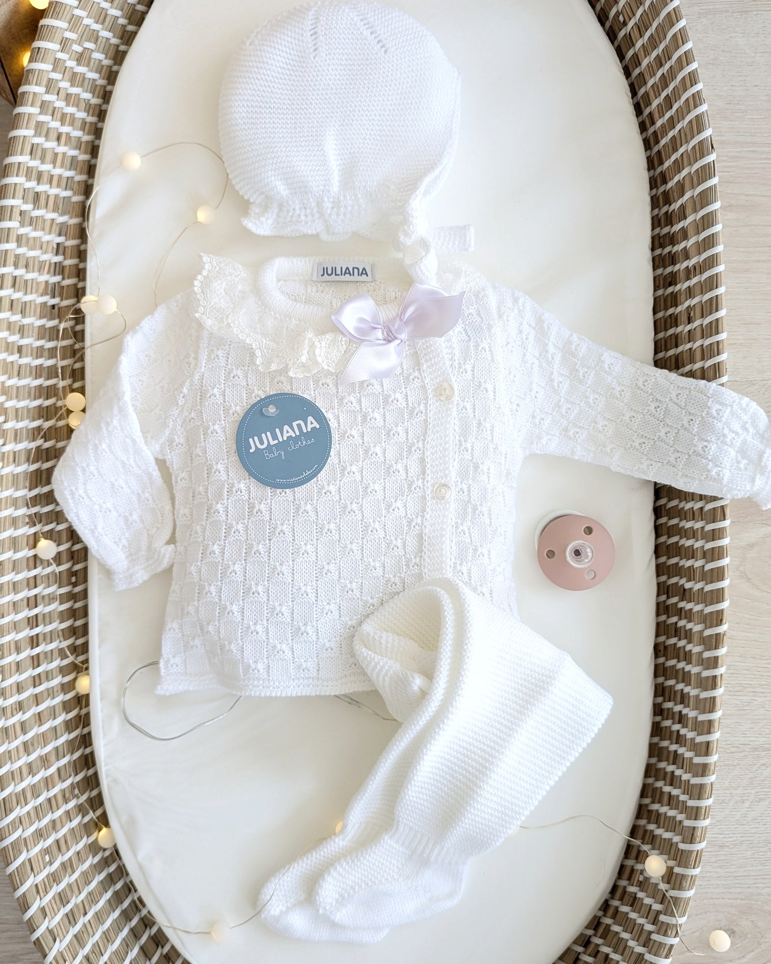 Gorro Primera Puesta Juliana Conjunto Punto Tricot Salmón Juliana